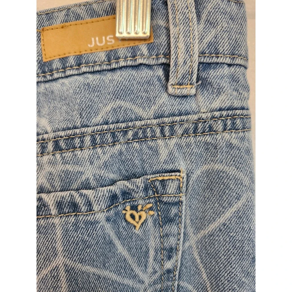 Justice Girls Size 12 Wide‎ Leg Jeans Light Wash Heart Peace Sign Print Cotton